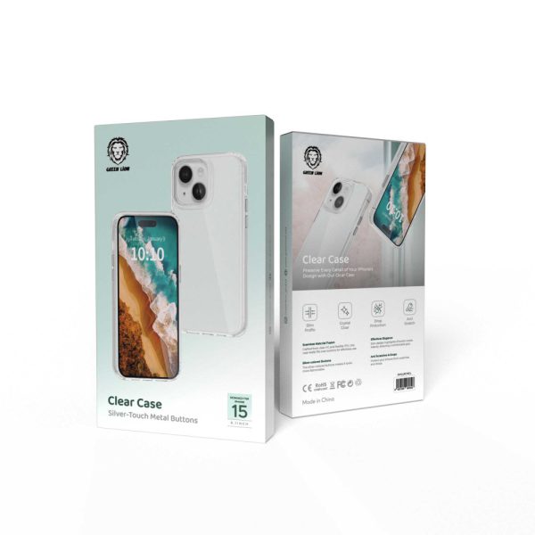 کیس شفاف با دکمه های فلزی برای آیفون 15 - پاک کردن - برند گرین لاین Green lion
