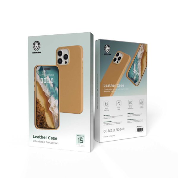 قاب چرمی آیفون 15 پرو مکس - نارنجی - برند گرین لاین Green lion