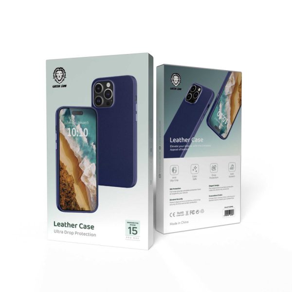 قاب چرمی آیفون 15 پرو مکس - آبی - برند گرین لاین Green lion