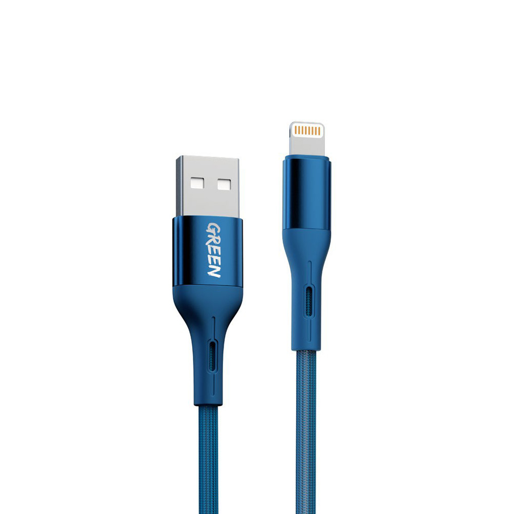 green-braided-lightning-cable-1-2m-2a-blue کابل تبدیل USB به لایتنینگ گرین لاین مدل GNBIPHBL طول 1.2 متر - تصویر 1