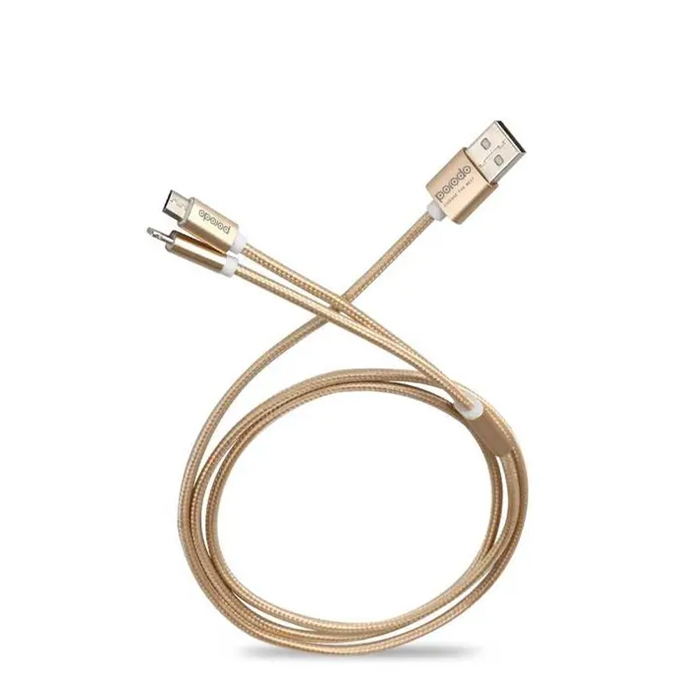 porodo-2-in-1-braided-metal-cable-gold کابل فلزی 2 در 1 پرودو مدل GC-34 - تصویر 1