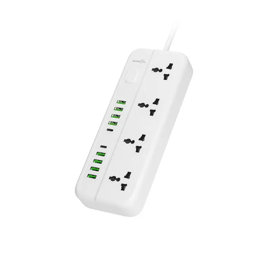 porodo-blue-4-ac-power-socket-with-2type-c-8usb-a-3m-wire-uk-white چندراهی برق پرودو مدل PB-4ACPS2C8A - تصویر 1