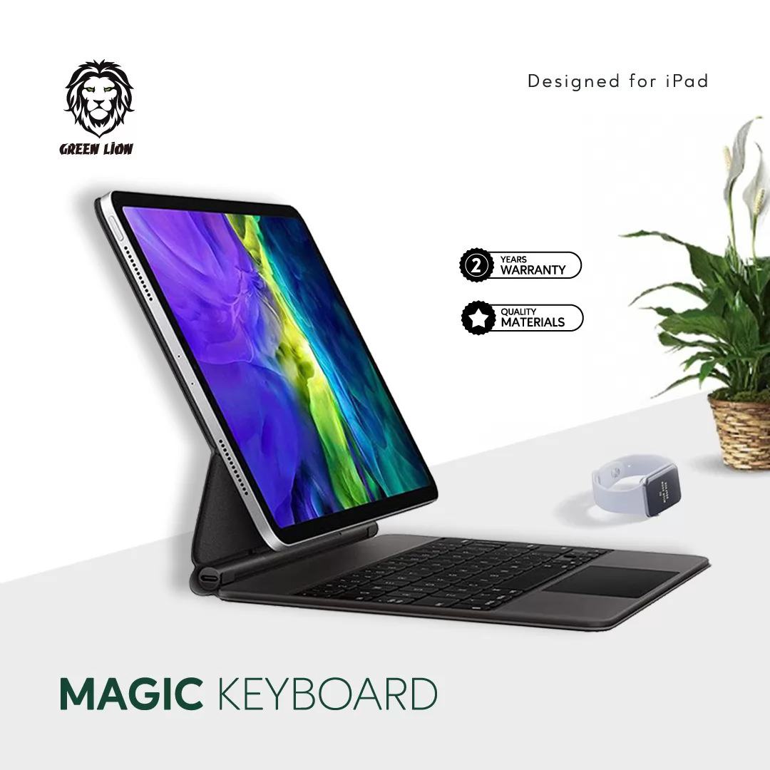 صفحه کلید جادوی  برای iPad 12.9 اینچی (عربی/انگلیسی) 500 میلی آمپر ساعت - مشکی - برند گرین لاین Green lion