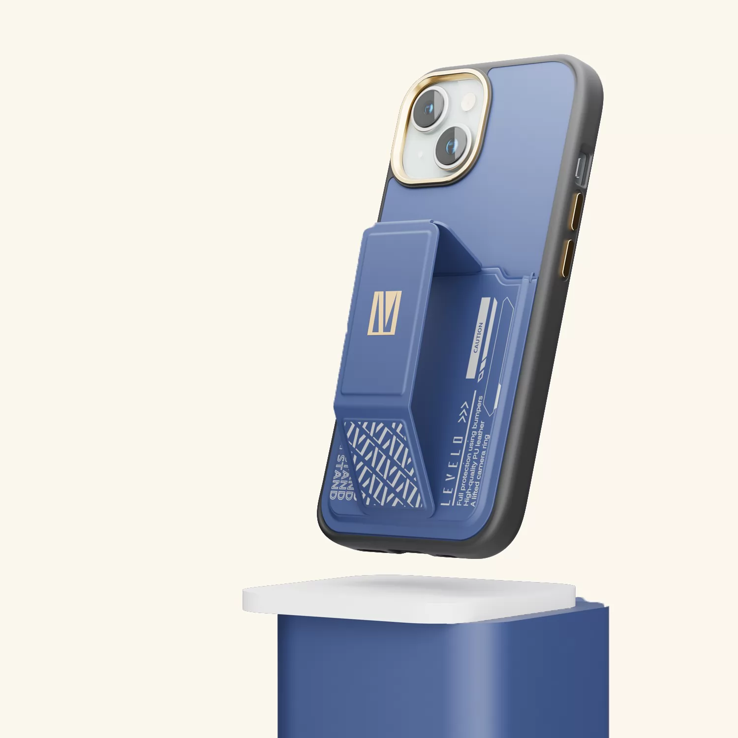 قاب Morphix Gripstand با نگهدارنده کارت برای iPhone 15 Plus - آبی - برند لِوِلو Levelo