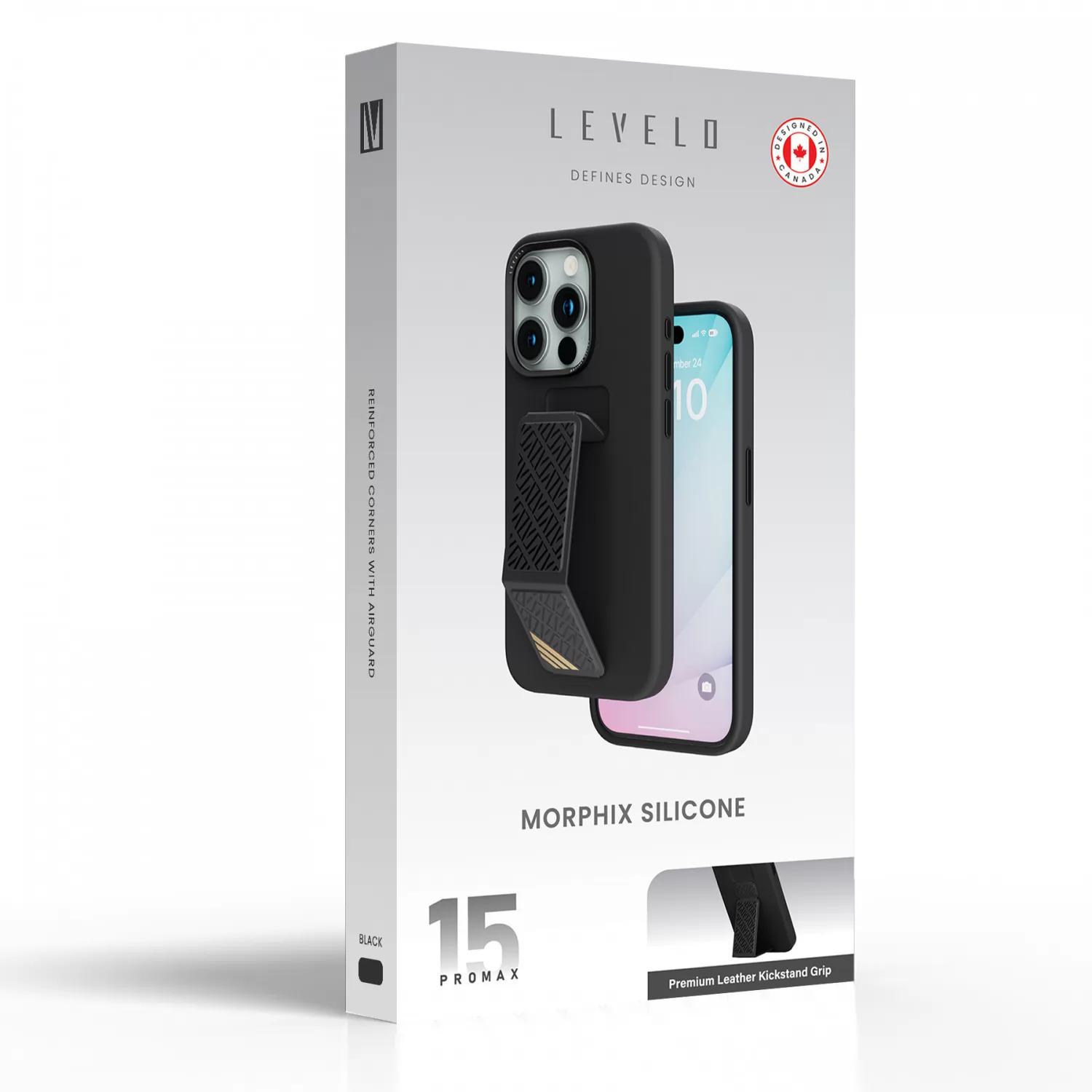 قاب سیلیکونی Morphix با دستگیره چرمی برای iPhone 15 Pro Max - مشکی - برند لِوِلو Levelo