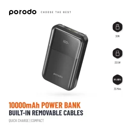 پاوربانک پرودو مدل Built in removable cables ظرفیت 10000 میلی آمپر ساعت - تصویر 2