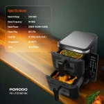 سرخ کن بادی دو پشته LIFESTYLE 2800W با پنجره های شفاف - مشکی - برند پرودو Porodo - تصویر 15