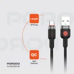 آلوم. کابل بافته آلیاژی USB TO TYPE-C 1.2M - مشکی - برند پرودو Porodo - تصویر 7
