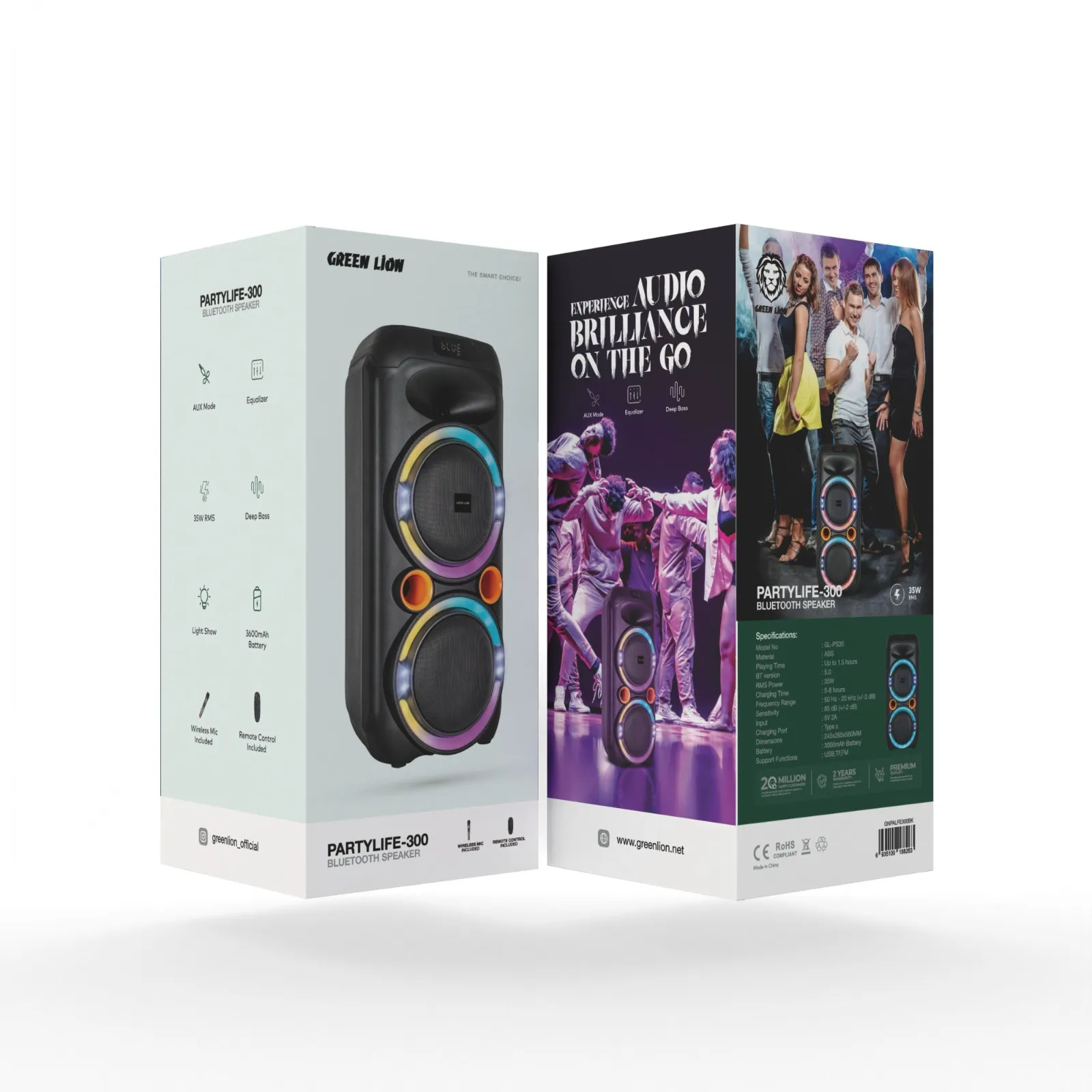 GREEN LION PARTYLIFE 300 BLUETOOTH SPEAKER - BLACK اسپیکر بلوتوث PARTYLIFE 300 - مشکی - برند گرین لاین Green lion - تصویر 1