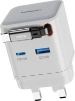 GAN PD65W شارژر دو پورت + شارژر کابلی با کابل جمع شونده - سفید - برند پاورولوژی Powerology - تصویر 5