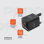 شارژر بریتانیایی PD+QC 20W - مشکی - برند پرودو Porodo - تصویر 3