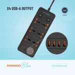 سوکت آبی 6 AC با پورت USB-A X2 USB-C X4 انگلستان (سیم 3M) - مشکی - برند پرودو Porodo - تصویر 5