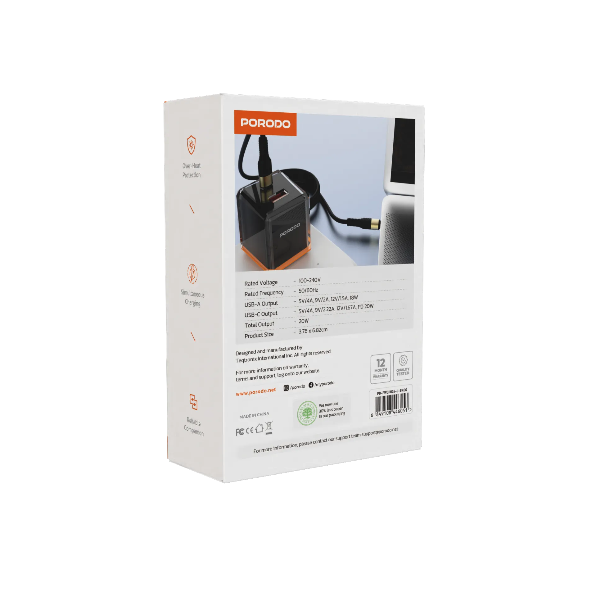 شارژر بریتانیایی PD+QC 20W با پوشش بیرونی شفاف و نوع C تا رعد و برق - برند پرودو Porodo شارژر بریتانیایی PD+QC 20W با پوشش بیرونی شفاف و نوع C تا رعد و برق - برند پرودو Porodo - تصویر 1