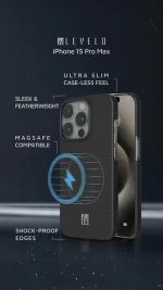 SERGEI 1500D ARAMID FIBER CASE برای آیفون 15 PRO MAX - مشکی - برند لِوِلو Levelo - تصویر 16