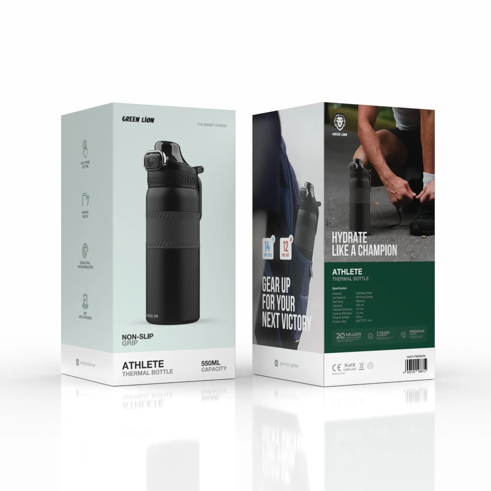 GREEN LION ATHLETE THERMAL BOTTLE - BLACK بطری حرارتی ATHLETE - مشکی - برند گرین لاین Green lion - تصویر 1