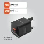 شارژر بریتانیایی PD+QC 20W - مشکی - برند پرودو Porodo - تصویر 8