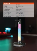 پایه هدفون RGB، شارژ بی سیم و هاب USB-C با لامپ صفحه نمایش 5 وات-مشکی - برند پرودو گیمینگ Porodo gaming - تصویر 11