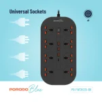 سوکت آبی 8 AC با پورت USB-A X1 USB-C X3 UK (3M WIRE) - مشکی - برند پرودو Porodo - تصویر 3