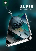محافظ صفحه نمایش شیشه ای سیلیکونی سه بعدی سبز برای آیفون 12 PRO MAX 6.7 اینچی - برند گرین لاین Green lion - تصویر 5