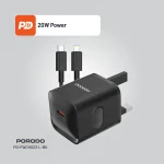 شارژر بریتانیایی PD20W با کابل TYPE-C تا LIGHTNING - مشکی - برند پرودو Porodo - تصویر 9