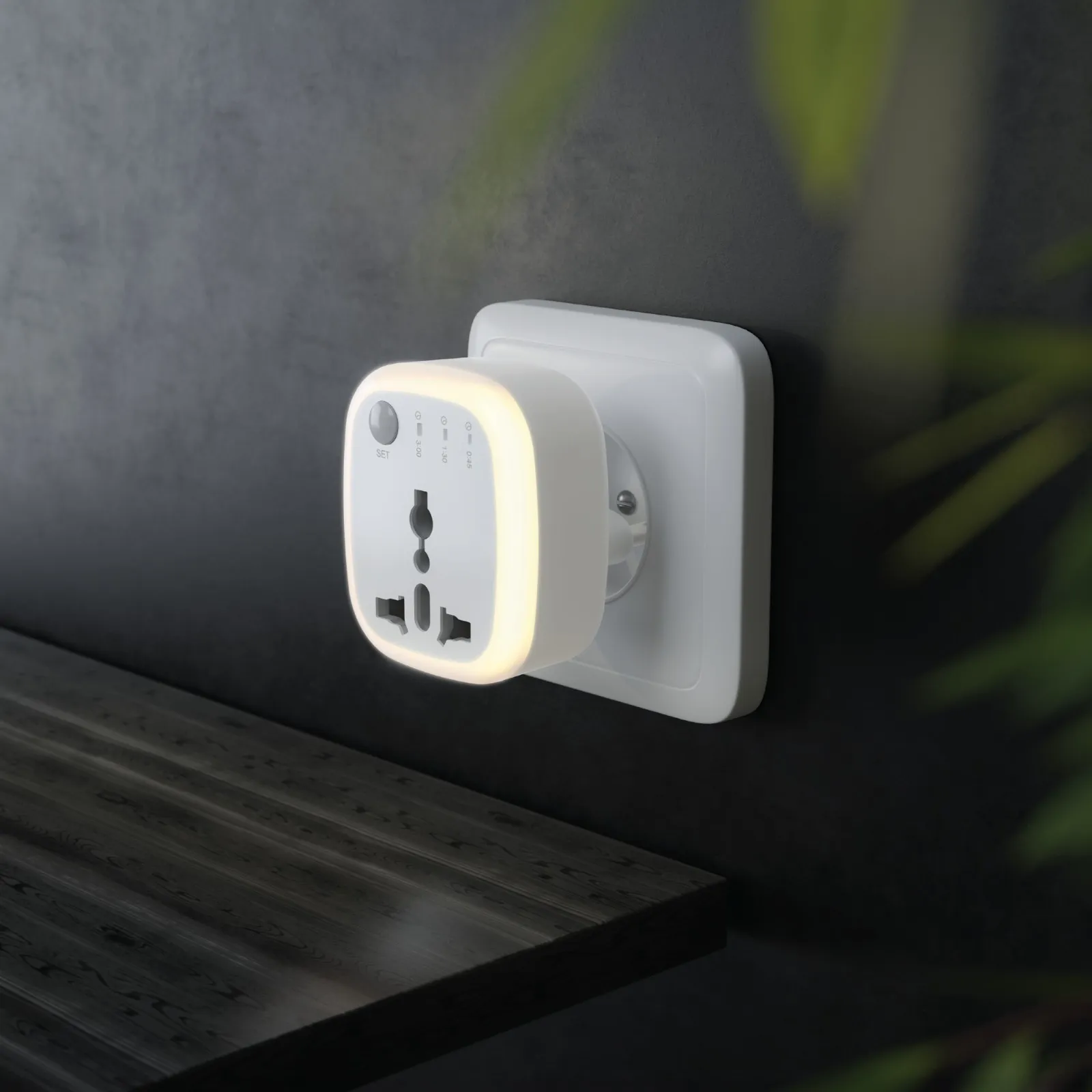 GREEN LION UNIVERSAL CONVERSION PLUG - TIMER FUNCTION / LED LIGHT - WHITE دوشاخه تبدیل جهانی - عملکرد تایمر / نور LED - سفید - برند گرین لاین Green lion - تصویر 1