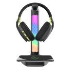 پایه هدفون RGB، شارژ بی سیم و هاب USB-C با لامپ صفحه نمایش 5 وات-مشکی - برند پرودو گیمینگ Porodo gaming - تصویر 7