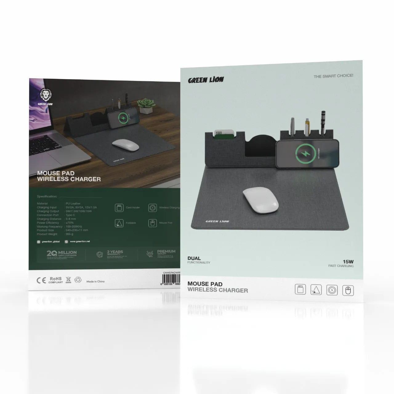 GREEN LION MOUSE PAD WIRELESS CHARGER- GRAY ماوس پد شارژر بی سیم - خاکستری - برند گرین لاین Green lion - تصویر 1