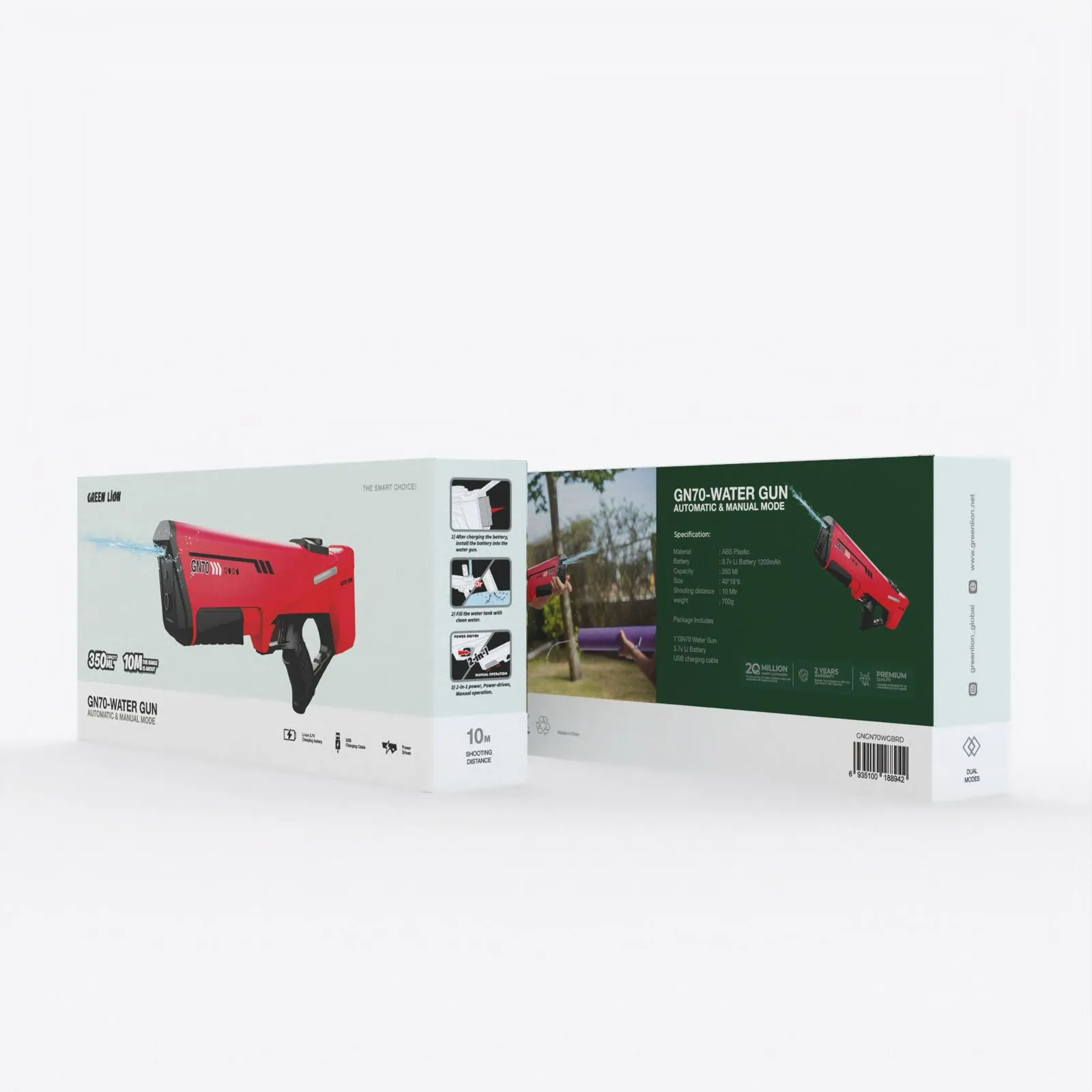 GREEN LION GN70 WATER GUN AUTOMATIC & MANUAL MODE - RED GN70 آب تفنگ خودکار و حالت دستی - قرمز - برند گرین لاین Green lion - تصویر 1