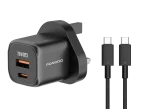 شارژر سریع PD 20W USB QC3.0 انگلستان با کابل C به C - مشکی - برند پرودو Porodo