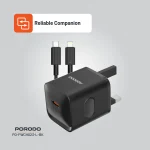شارژر بریتانیایی PD20W با کابل TYPE-C تا LIGHTNING - مشکی - برند پرودو Porodo - تصویر 3
