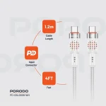 آلوم. کابل بافته آلیاژی TYPE-C TO C 60W 1.2M - سفید - برند پرودو Porodo - تصویر 15