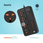 سوکت آبی 4 AC با پورت USB-A X4 USB-C X2 انگلستان (سیم 3M) - مشکی - برند پرودو Porodo - تصویر 8