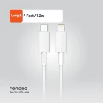 کابل پی وی سی نوع C تا لایتنینگ 1.2M - سفید - برند پرودو Porodo - تصویر 12
