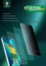 محافظ صفحه نمایش شیشه ای سیلیکونی سه بعدی سبز برای آیفون 12 PRO MAX 6.7 اینچی - برند گرین لاین Green lion - تصویر 7