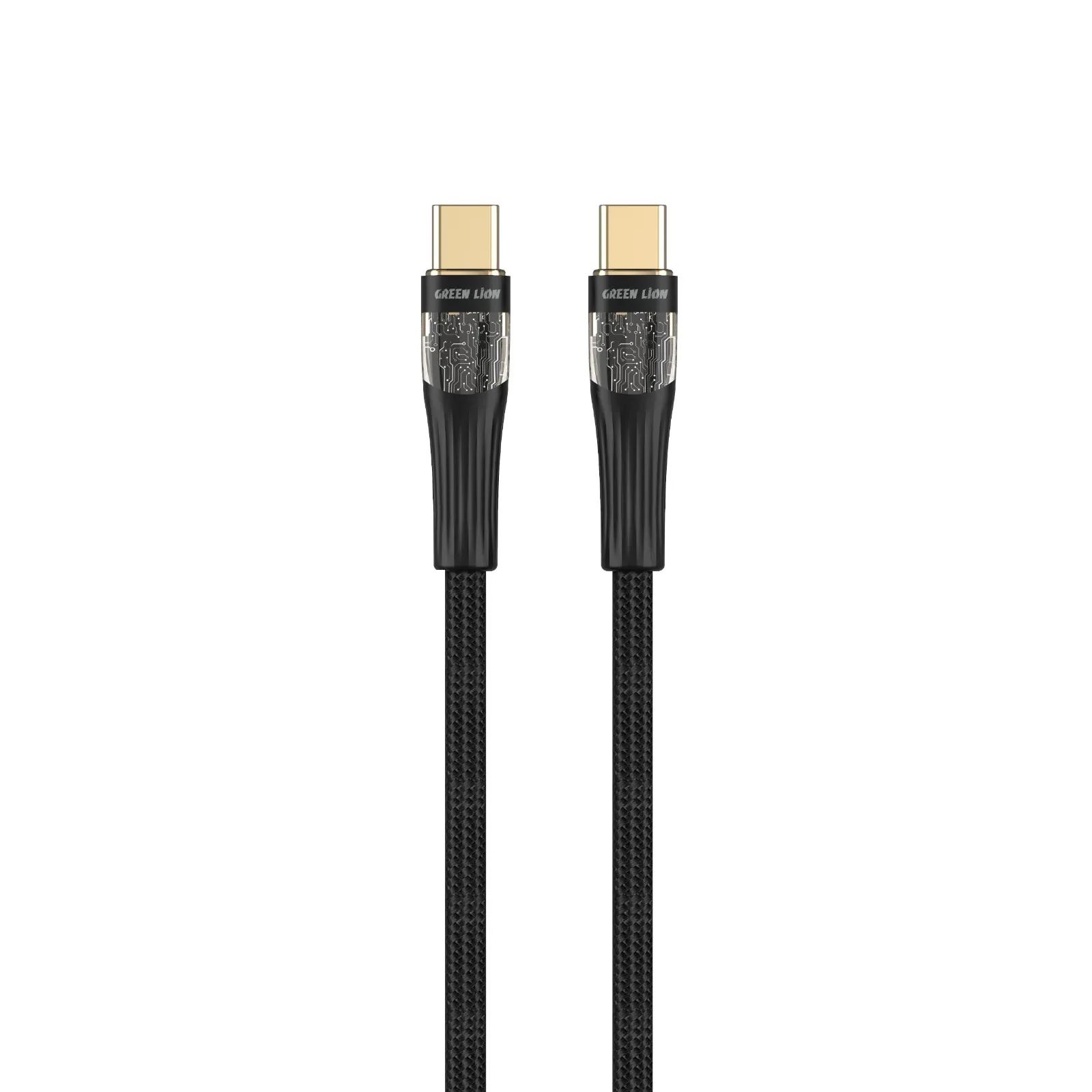 GREEN LION TRANSPARENT CABLE USB-C TO USB-C 100W 1M - BLACK کابل شفاف USB-C به USB-C 100W 1M - مشکی - برند گرین لاین Green lion - تصویر 1