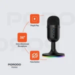 میکروفون OMNI Stream با پایه چراغ RGB 1.7M PVC CABLE ANC - BLACK - برند پرودو گیمینگ Porodo gaming - تصویر 11