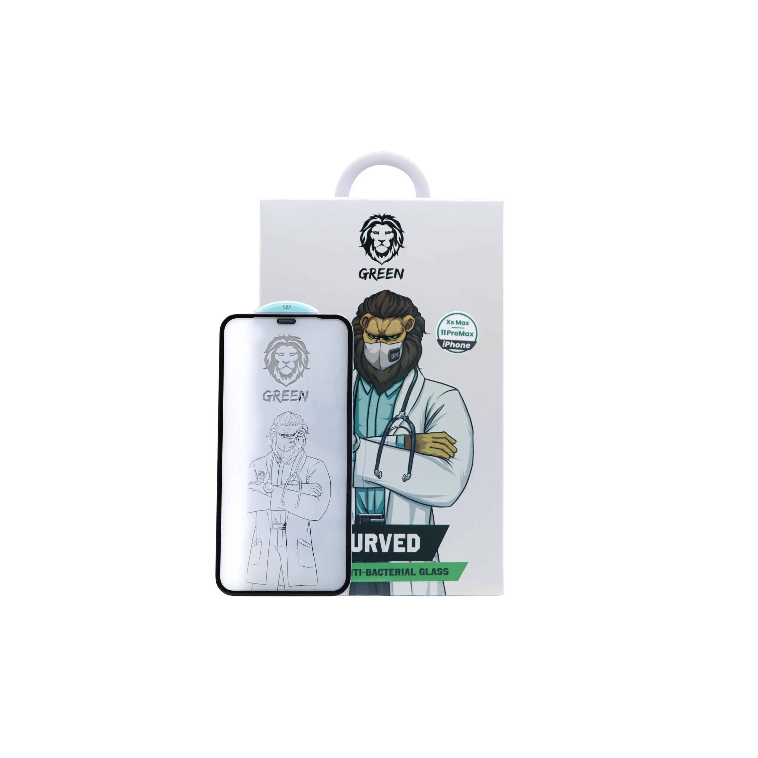 شیشه ضد باکتری خمیده سه بعدی سبز برای iPhone 11 PRO MAX - مشکی - برند گرین لاین Green lion شیشه ضد باکتری خمیده سه بعدی سبز برای iPhone 11 PRO MAX - مشکی - برند گرین لاین Green lion - تصویر 1