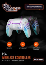 کنترلر PS4 GAMEPAD با الگوهای نور سرد - مشکی - برند پرودو گیمینگ Porodo gaming - تصویر 7
