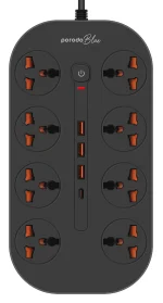 سوکت آبی 8 AC با پورت USB-A X1 USB-C X3 UK (3M WIRE) - مشکی - برند پرودو Porodo - تصویر 6