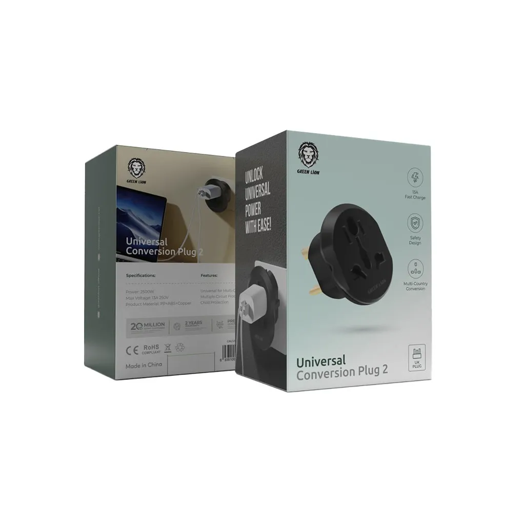 GREEN LION UNIVERSAL CONVERSION PLUG 2 UK - BLACK دوشاخه تبدیل جهانی 2 UK - سیاه - برند گرین لاین Green lion - تصویر 1