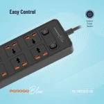سوکت آبی 6 AC با پورت USB-A X2 USB-C X4 انگلستان (سیم 3M) - مشکی - برند پرودو Porodo - تصویر 6