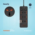 سوکت آبی 6 AC با پورت USB-A X2 USB-C X4 انگلستان (سیم 3M) - مشکی - برند پرودو Porodo - تصویر 2