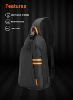 کیسه PU SLING مقاوم در برابر آب با پورت USB-C - مشکی - برند پرودو گیمینگ Porodo gaming - تصویر 4