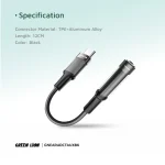 آداپتور هدفون USB-C به 3.5 AUX 12CM - مشکی - برند گرین لاین Green lion - تصویر 3