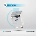 شارژر دو پورت GAN PD35W با کابل جمع شونده - سفید - برند پاورولوژی Powerology - تصویر 16