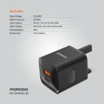 شارژر بریتانیایی PD+QC 20W - مشکی - برند پرودو Porodo - تصویر 4