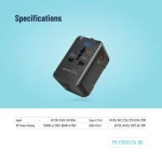 BLUE PD20 UNIVERSAL TRAVEL ADAPTER - BLACK - برند پرودو Porodo