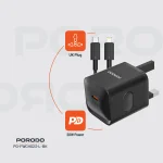 شارژر بریتانیایی PD20W با کابل TYPE-C تا LIGHTNING - مشکی - برند پرودو Porodo - تصویر 5