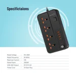 سوکت آبی 4 AC با پورت USB-A X4 USB-C X2 انگلستان (سیم 3M) - مشکی - برند پرودو Porodo - تصویر 2
