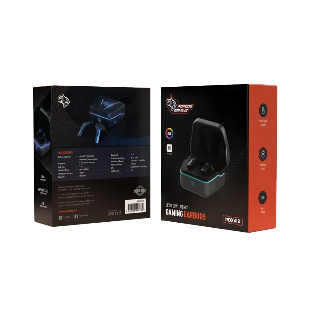 V5.3 TWS 40MAH*2 400MAH DUAL MIC ENC چراغ RGB با تأخیر کم TYPE-C - BLA - برند پرودو گیمینگ Porodo gaming V5.3 TWS 40MAH*2 400MAH DUAL MIC ENC چراغ RGB با تأخیر کم TYPE-C - BLA - برند پرودو گیمینگ Porodo gaming - تصویر 1